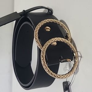 Ellen Tracy S/M Black Belt Gold Buckle New w tags